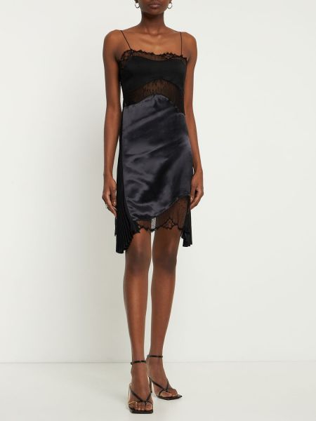 Satynowa sukienka mini koronkowa Victoria Beckham czarna