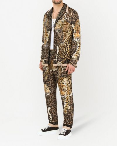 Camisa de seda con estampado leopardo Dolce & Gabbana marrón