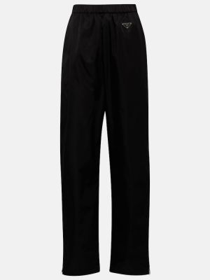Nylonowe proste spodnie Prada czarne