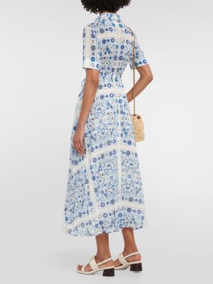 Sukienka midi bawełniana z nadrukiem Tory Burch niebieska