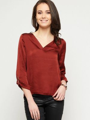 Блуза с v-образно деколте Yups винено червено