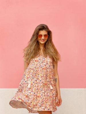 Boho viszkóz ruha nyomtatás Femi Stories - rózsaszín