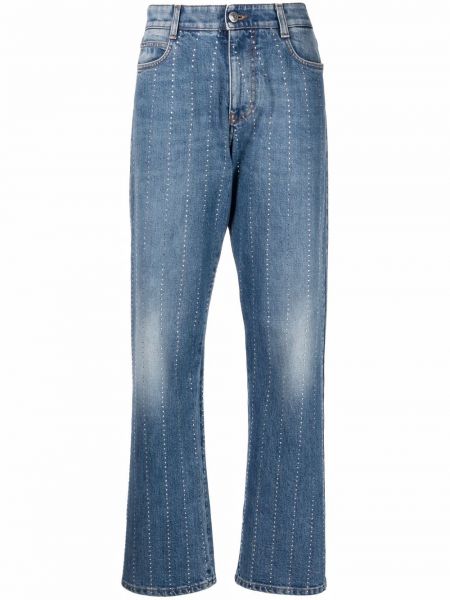 Straight leg jeans con cristalli con motivo a stelle Stella Mccartney blu