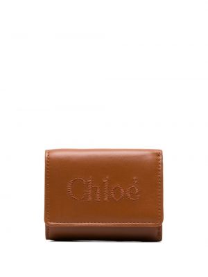 Bőr hímzett pénztárca Chloe barna