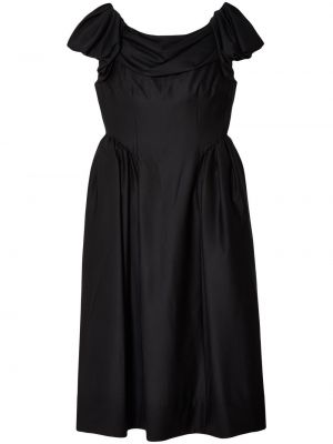 Vlněné midi šaty s krátkými rukávy s kulatým výstřihem Simone Rocha - černá