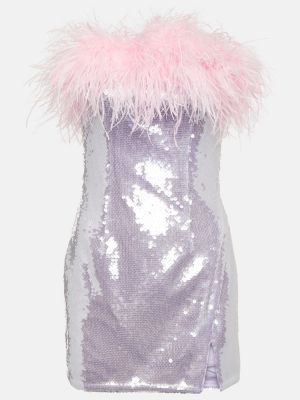 Mini vestido con lentejuelas con plumas de plumas Self-portrait violeta