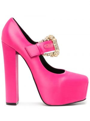 Сатенени полуотворени обувки на платформе Versace Jeans Couture розово