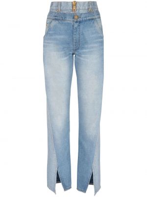 Straight leg jeans a vita alta Balmain blu