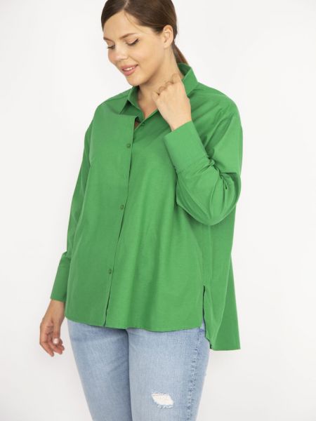 Košile s knoflíky s dlouhými rukávy şans zelená