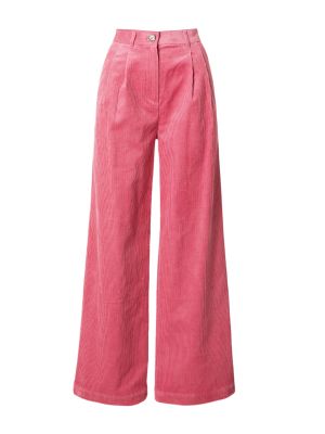 Menčestrové nohavice s vysokým pásom na zips Nué Notes - ružová