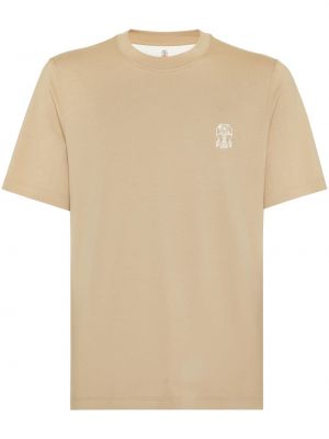 Βαμβακερή μπλούζα με σχέδιο Brunello Cucinelli μπεζ