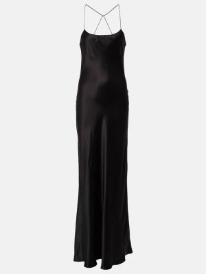 Svilena satenska dolga obleka Saint Laurent črna