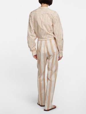 Pruhované bavlněné hedvábné rovné kalhoty Totême béžové