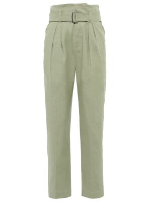 Pantaloni cu picior drept cu talie înaltă de in Brunello Cucinelli verde