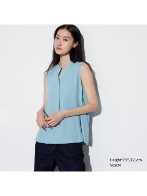 Шелковая блузка без рукавов Uniqlo синяя