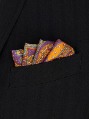 Jedwabny krawat z nadrukiem z wzorem paisley Etro żółty