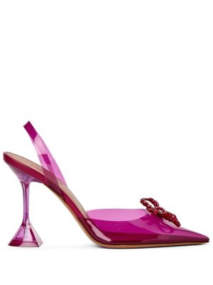 Pumps i satin med slingback Amina Muaddi rosa