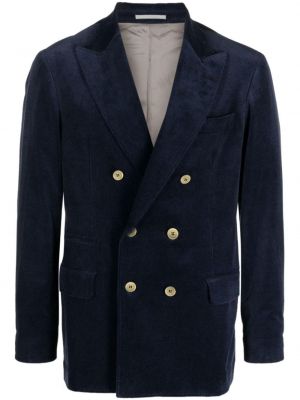 Velour dobbeltradet blazer Brunello Cucinelli blå