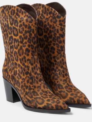 Леопардовые кожаные ботинки с принтом Gianvito Rossi коричневые
