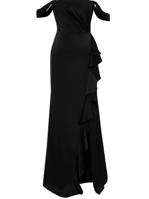 Атласное вечернее платье с рюшами Trendyol черное