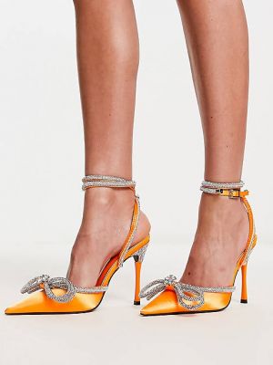 Атласные туфли на каблуке Public Desire оранжевые