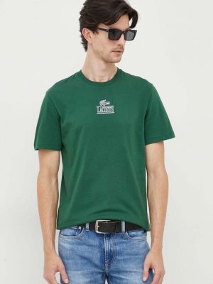 Памучна тениска с дълъг ръкав с принт Lacoste зелено