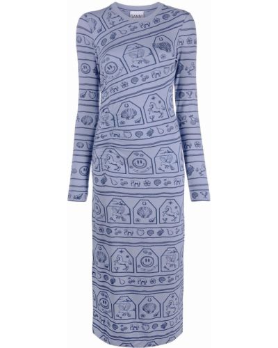 Трикотажное платье с принтом Ganni, синий