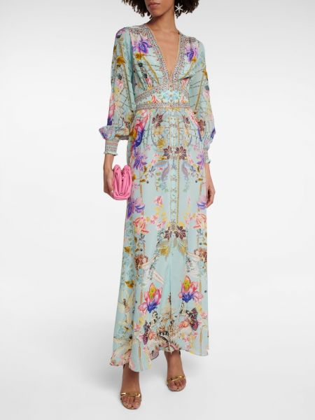 Květinové hedvábné dlouhé šaty Camilla