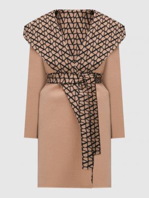 Шовкове вовняне пальто з принтом Valentino коричневе