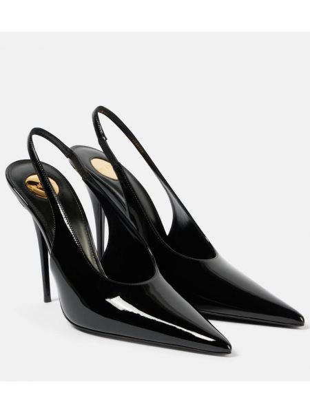 Slingback lack läder pumpar med remmar Saint Laurent svart