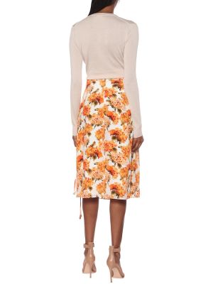 Svilena midi suknja visoki struk s cvjetnim printom Altuzarra narančasta