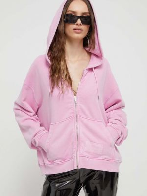 Pamučna hoodie s kapuljačom Moschino Jeans ružičasta