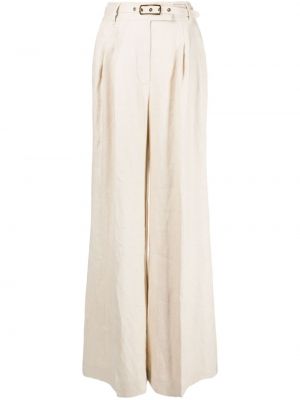 Plisované lněné kalhoty Zimmermann bílé