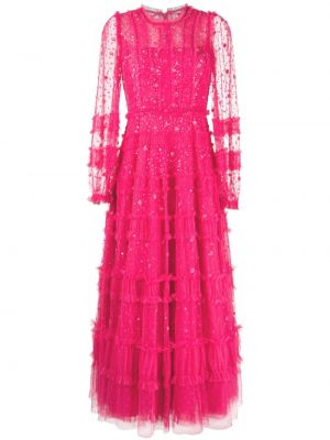 Βραδινό φόρεμα με διαφανεια Needle & Thread ροζ