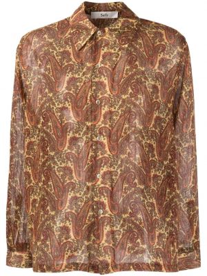 Vlnená košeľa s potlačou s paisley vzorom Séfr hnedá