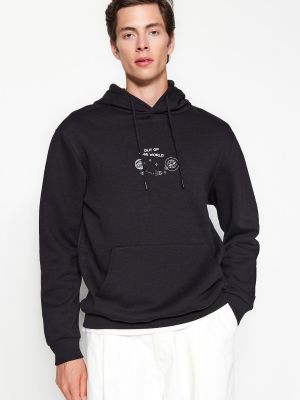 Siuvinėtas džemperis su gobtuvu Trendyol juoda