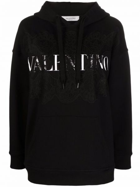 Bluza z kapturem koronkowa Valentino Garavani czarna