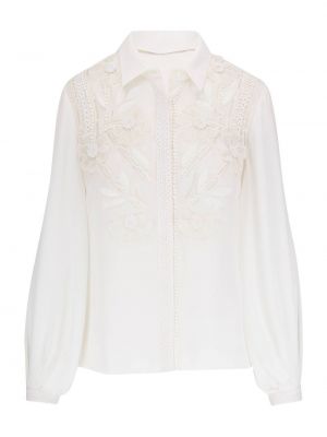 Копринена риза бродирана на цветя Carolina Herrera бяло