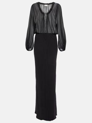 Hedvábné midi šaty Saint Laurent - černá