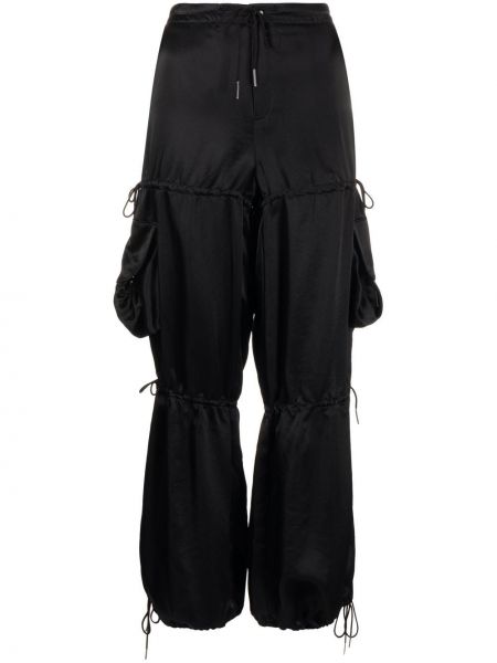 Pantaloni cu picior drept din satin Anna Sui negru