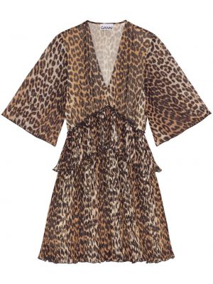 Obleka s potiskom z leopardjim vzorcem Ganni rjava