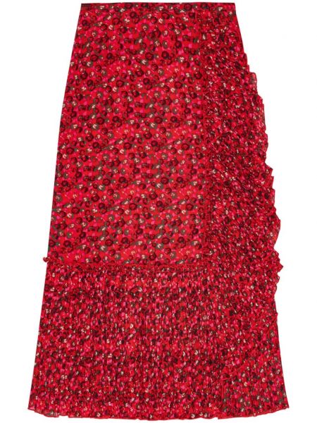Midi svārki ar ziediem ar apdruku Ganni sarkans
