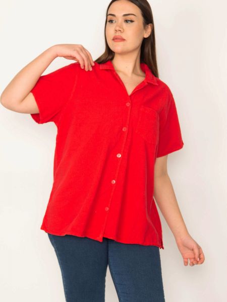 Košile s knoflíky s krátkými rukávy şans červená