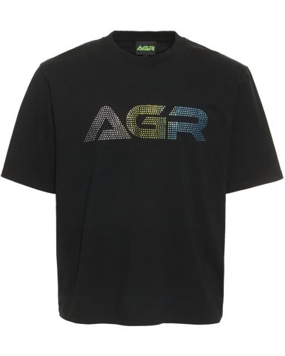 Памучна тениска от джърси с кристали Agr черно