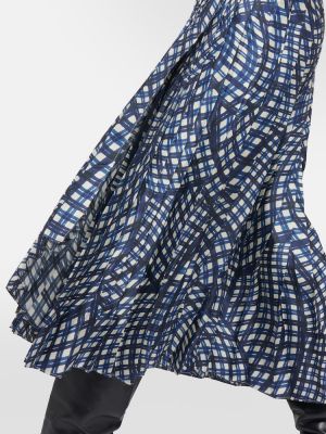 Plisirana svilena midi obleka s karirastim vzorcem Tory Burch