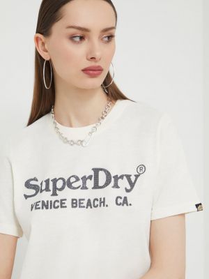 Bavlněné tričko Superdry béžové