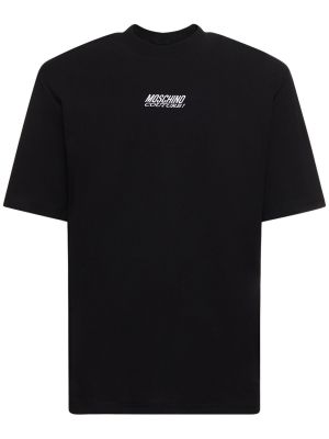 Bavlněné tričko s výšivkou jersey Moschino černé