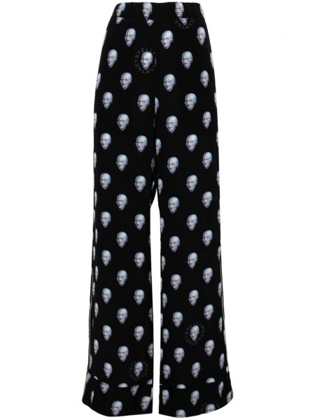 Pantaloni de mătase cu imagine cu croială lejeră Stella Mccartney negru