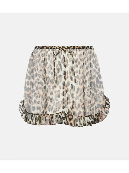 Leopard tryckt chiffong shorts Ganni brun