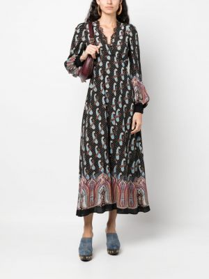 Hedvábné šaty s potiskem s paisley potiskem Etro černé